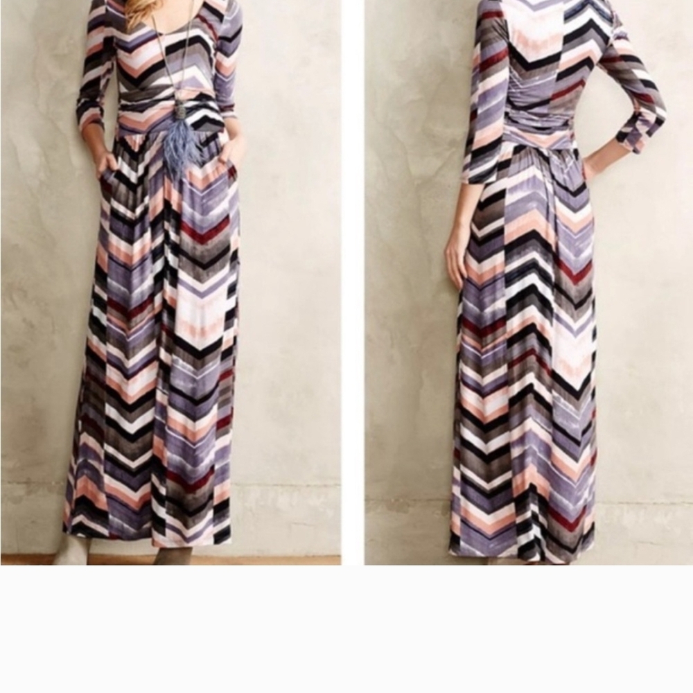 Anthropologie MAEVE Pink and Blue Long Sleeve Sundress